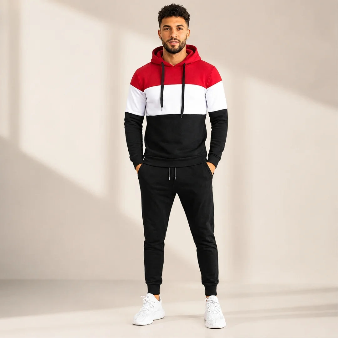 Conjunto Franja Blanca Jogger + Hoodie para Hombre con Capota (M01)