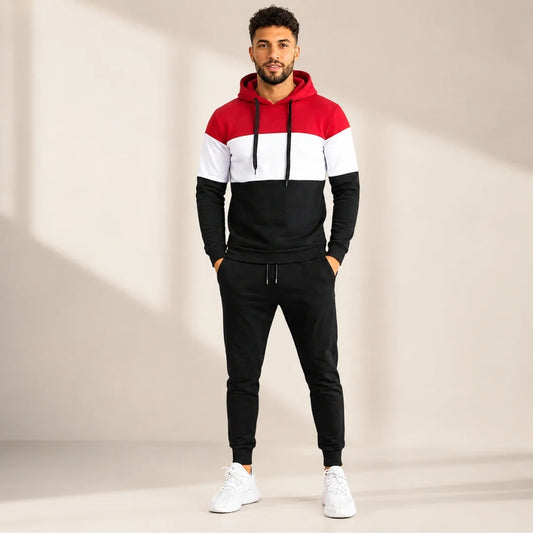 Conjunto Franja Blanca Jogger + Hoodie para Hombre con Capota (M01)